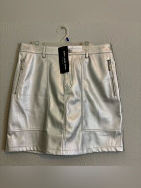 Marc New York Metallic Silver Faux Leather Mini Skirt